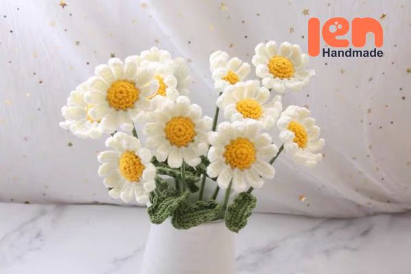 Hoa cúc len trắng làm đồ trang trí đecor đẹp